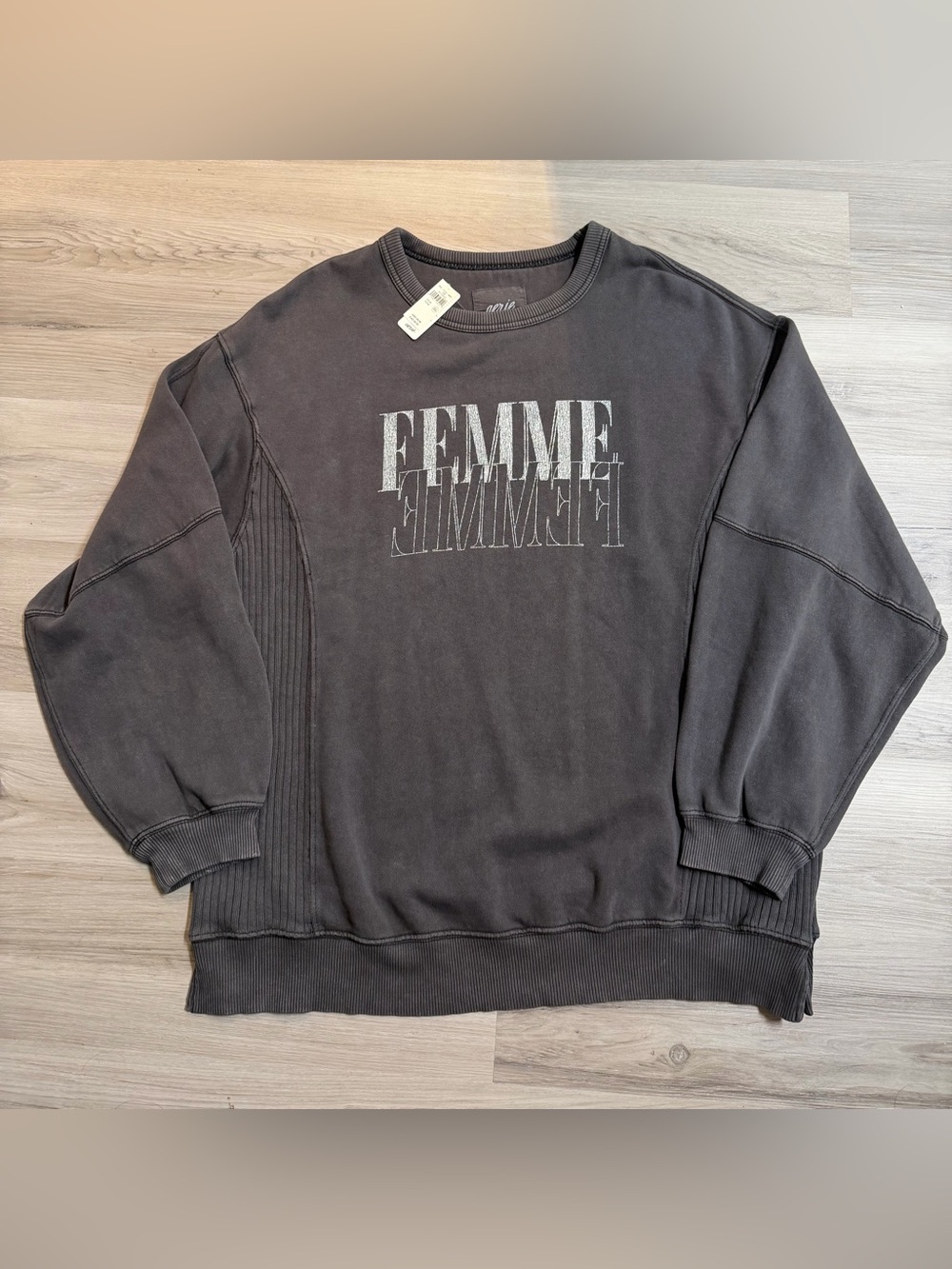 aerie Charcoal Gray "FEMME" Graphic Pullover Sweater